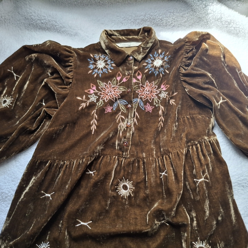 Wayward Fancies Collared Floral Embroidered Velvet Dress- Size In Description - Picture 6 of 16